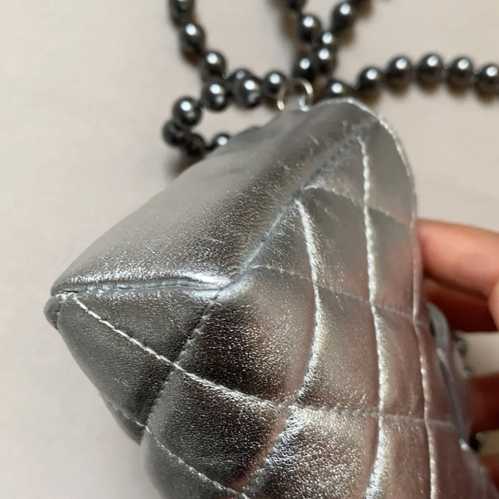 Chanel quilted lambskin mini pearl chain crossbody card case coin purse - Picture 6 of 11